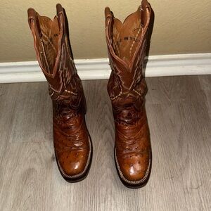 Lucchese 2000 full quilt ostrich     Brown Leather Cowboy Boots
